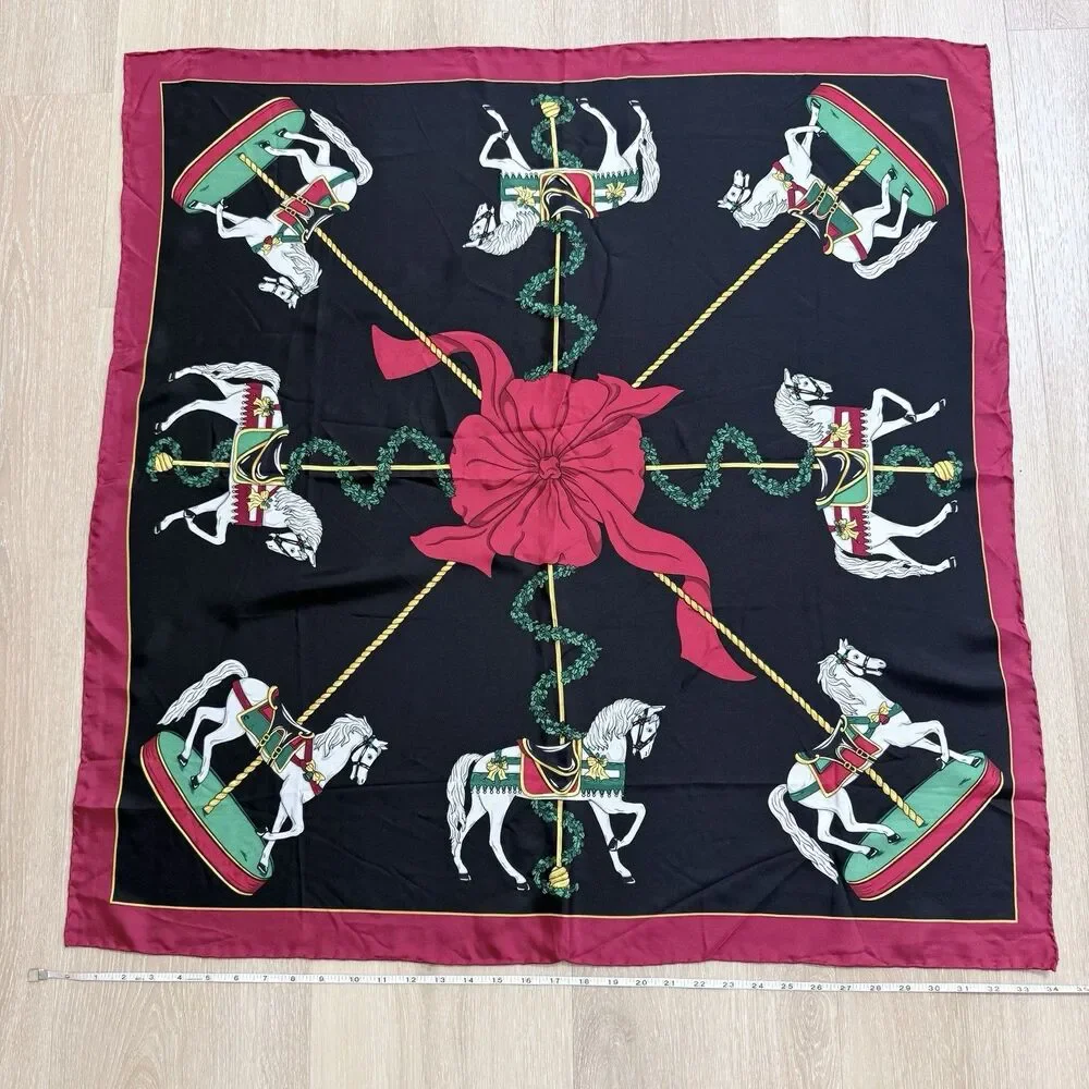 VTG 2026 Year of the Horse Silk Scarf - Red Gold Equestrian Carousel Old Money